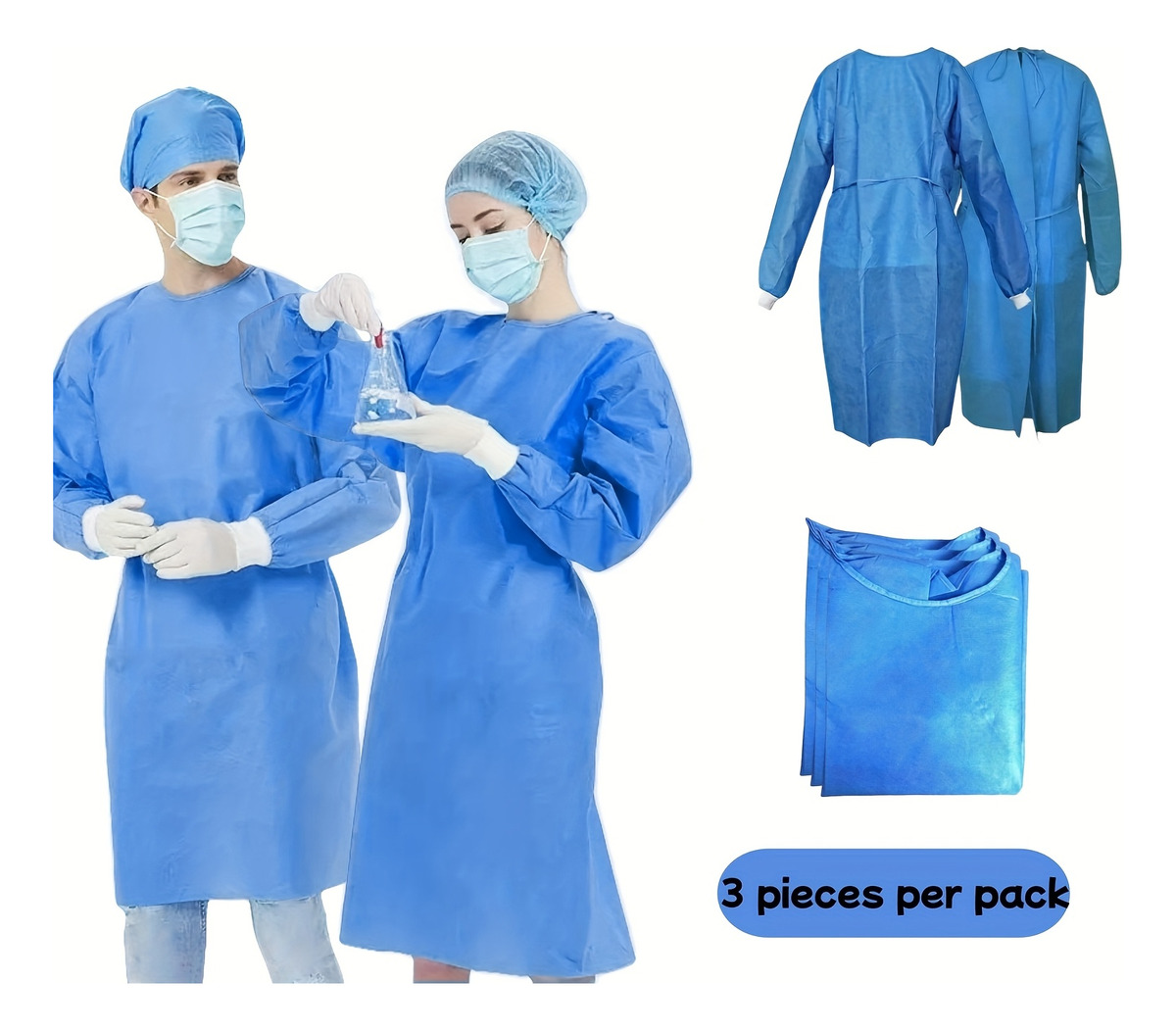 Medical Lab Gown - 3 Pezzi Camice Isolante Monouso in
